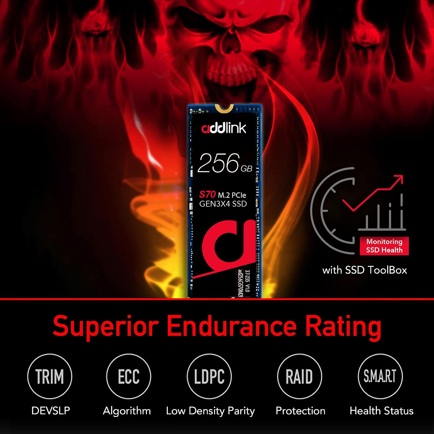 addlink S70 256GB SSD M.2 R.3000 W.1000 MBs 3D TLC NVMe GEN3x4 3