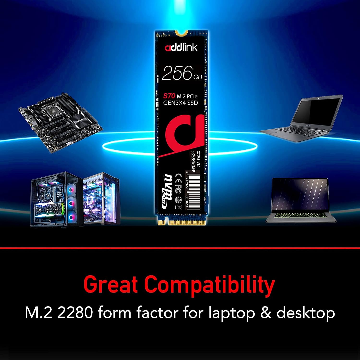 addlink S70 256GB SSD M.2 R.3000 W.1000 MBs 3D TLC NVMe GEN3x4 2